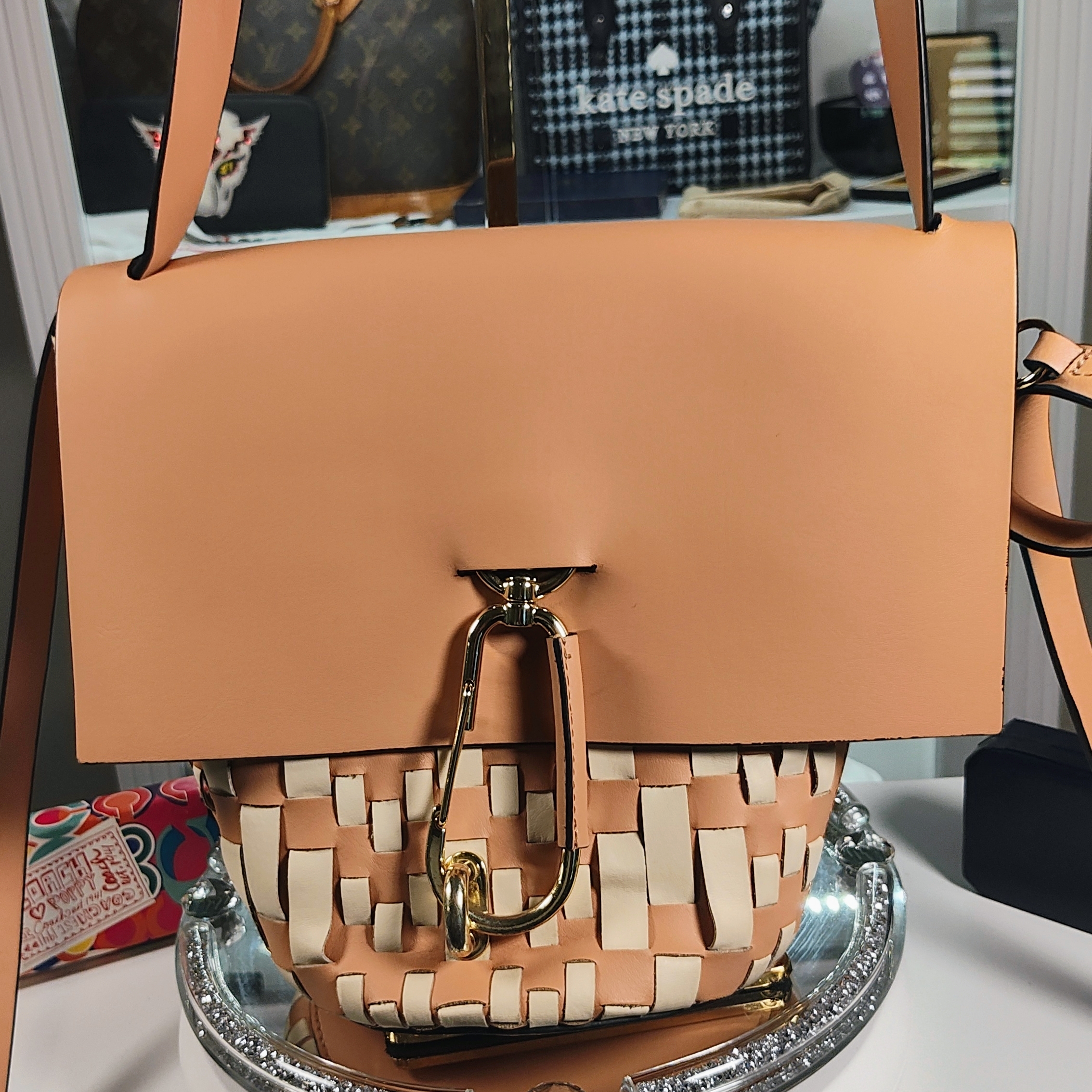 Zac Zac Posen Tan And Cream Woven Leather Crossbody Bag